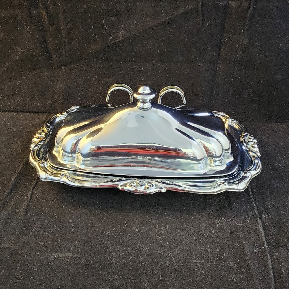 Vtg 1940's Krome Kraf Farber Bros Covered Butter Dish with Handle